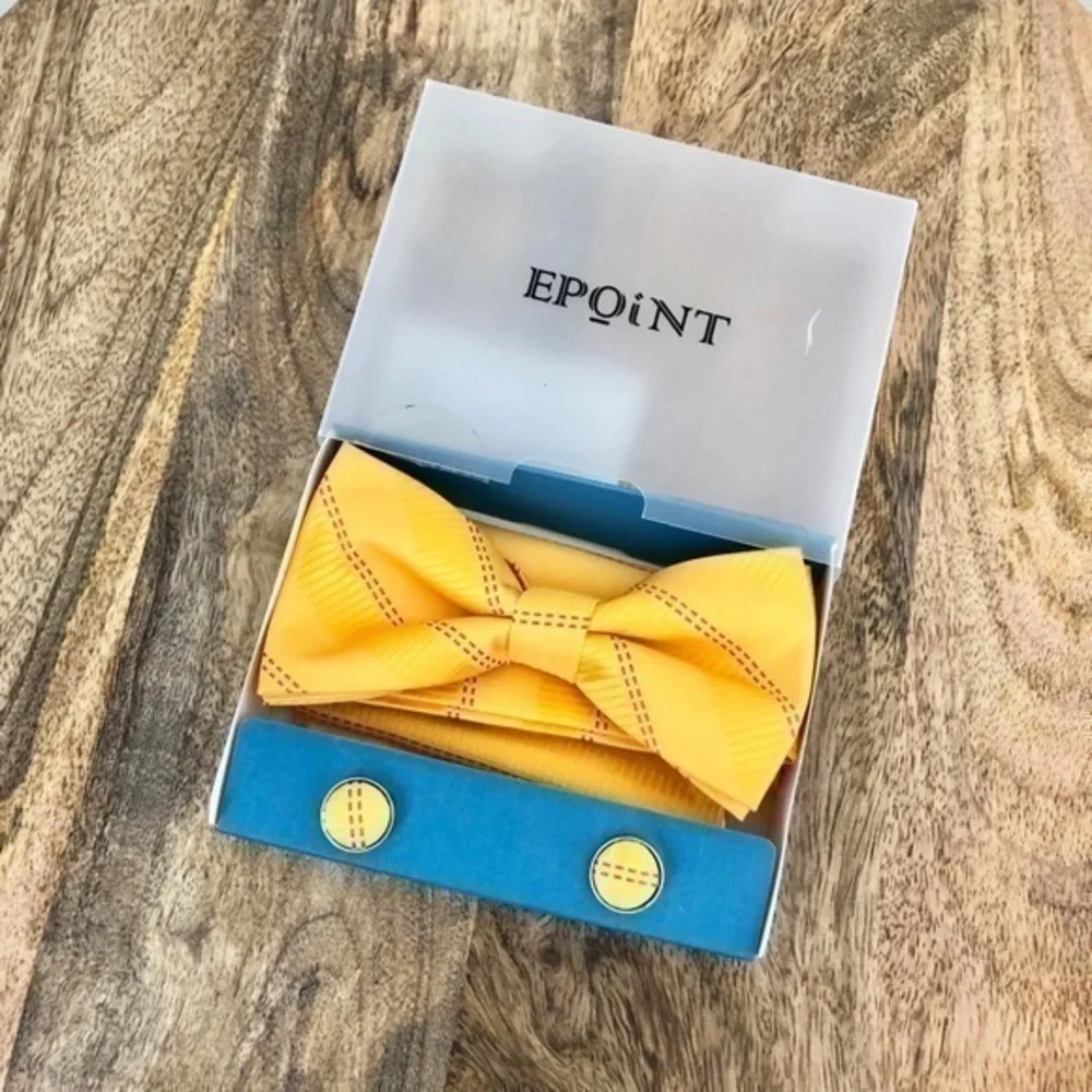 NEW Epoint Yellow‎ Stripe Bow Tie Cufflinks Set
